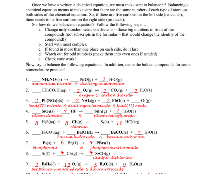 Balancing chemical equations gizmos answers