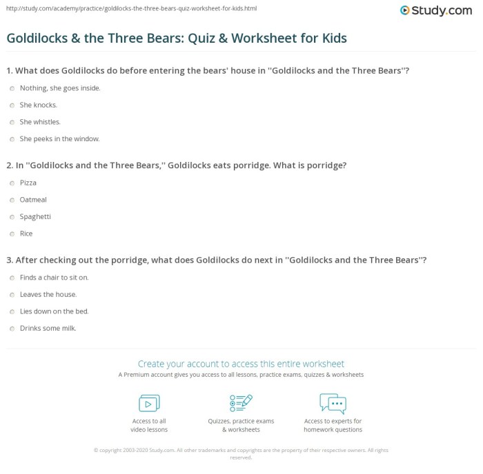 Ricitos de oro y los tres osos worksheet answers